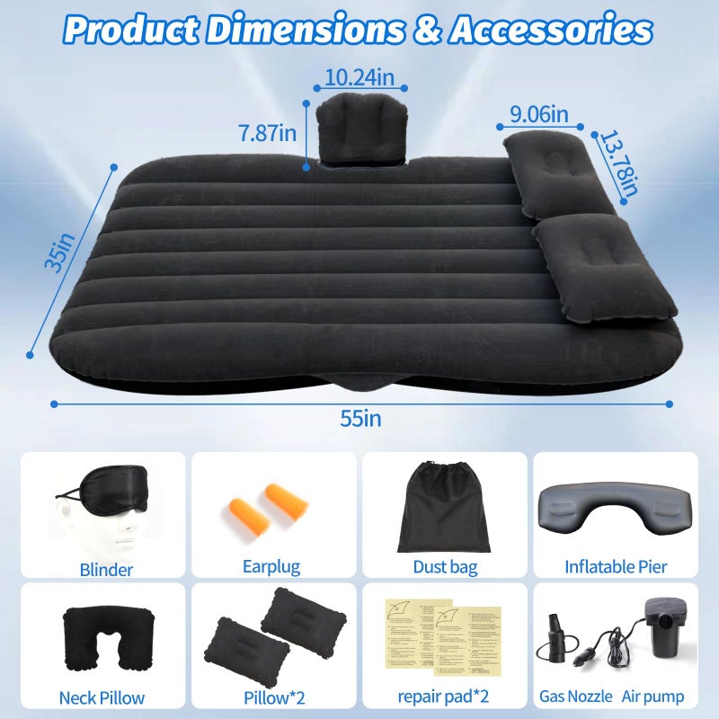 Onirii Inflatable Car Air Mattress Back Seat Bed with Air Pump,55 "x 35" Portable Thickened Car Travel Camping Sleeping Air Mattress Blow Up Bed for Car Universal SUV - Image 3